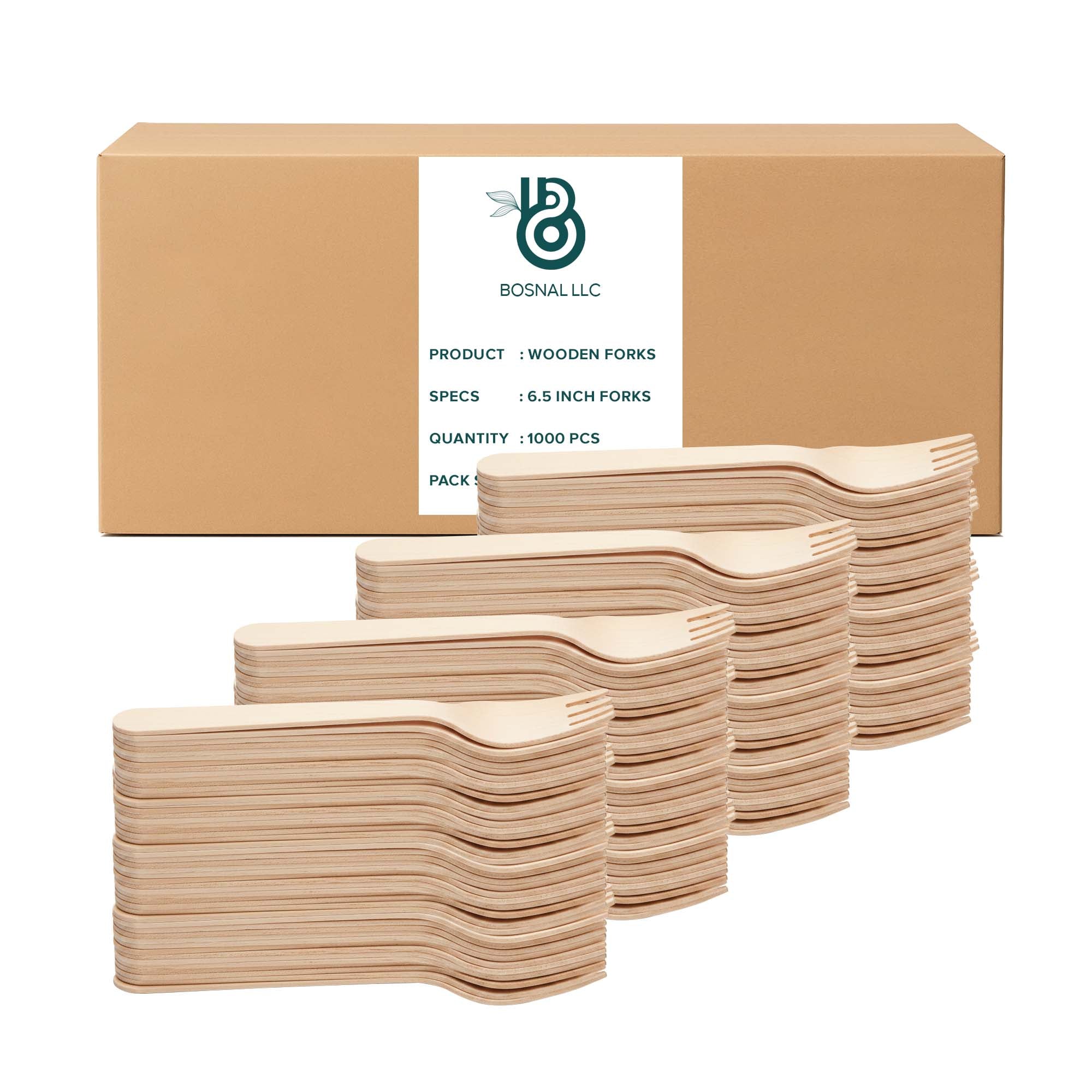 BOSNAL Disposable Wooden Cutlery Forks, 100% Natural Wood – Case of 40 (1000 Pcs) image 1