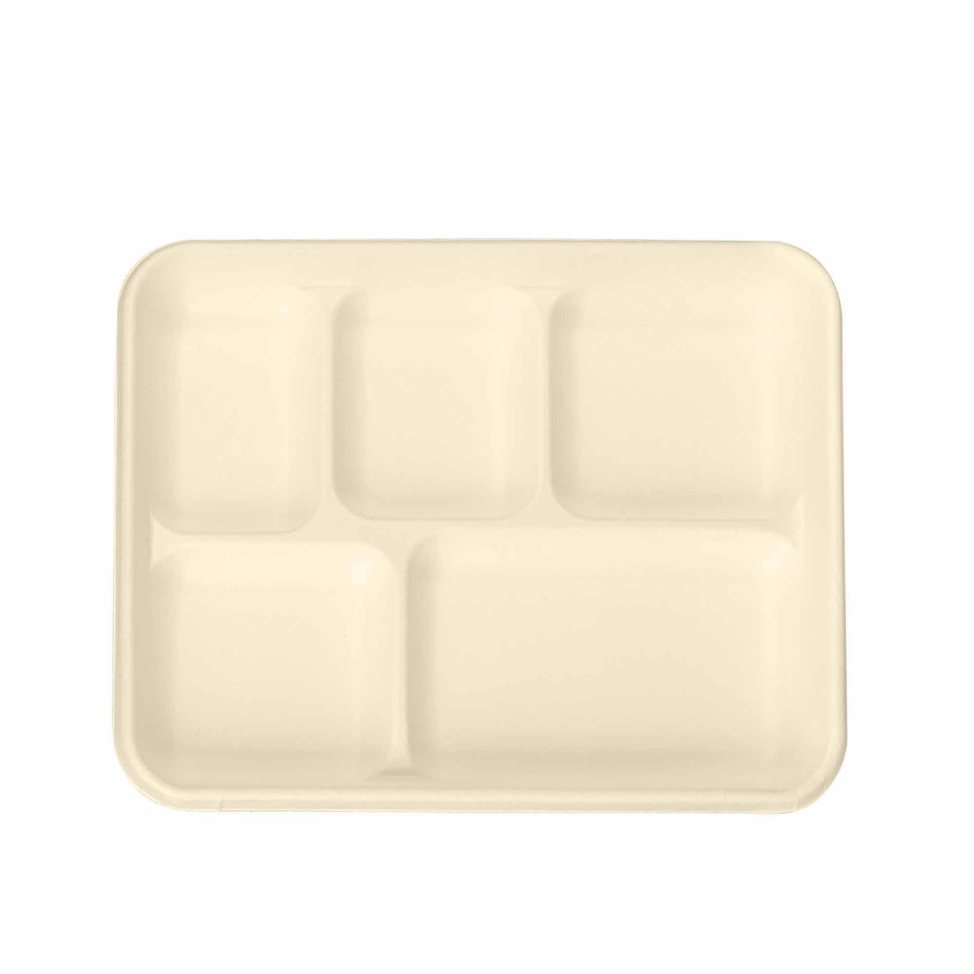 BOSNAL 5-Compartment Compostable Food Trays, 100% Plant-Based Sugarcane Bagasse, Eco-Friendly Disposable Lunch Trays for Hot & Cold Meals, Microwave Safe, Compostable, Durable & Sustainable