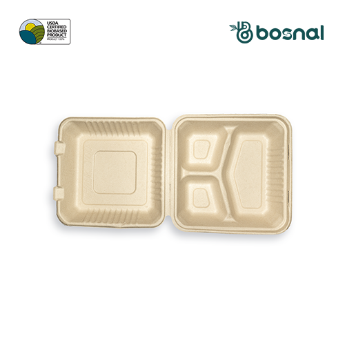 10 Inch 3 compartment Square Compostable Clamshell