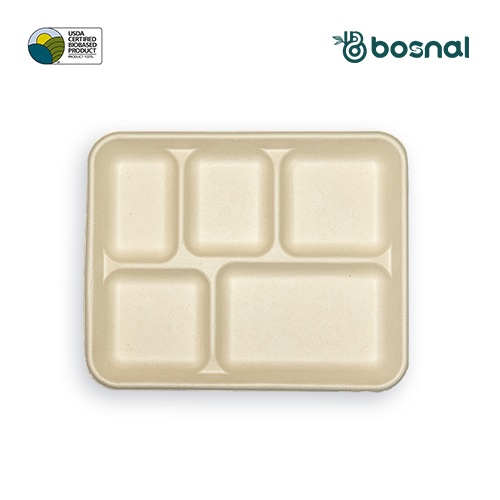 5 compartment Bagasse Compostable Tray