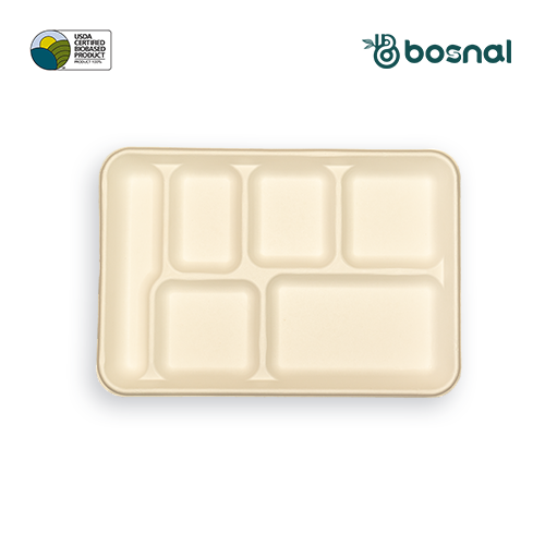 6 compartment Bagasse Compostable Tray