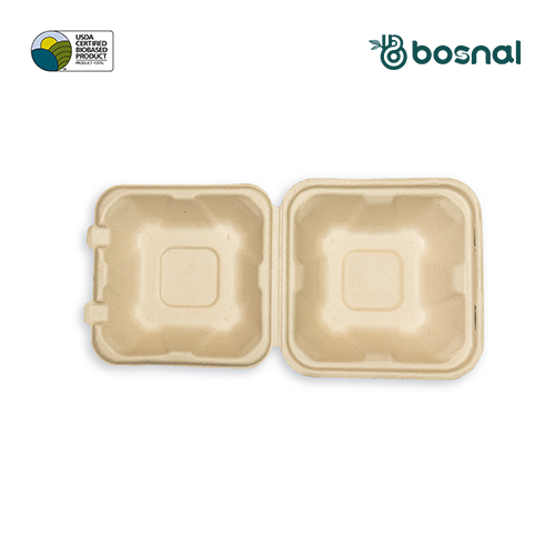 6 Inch Square Compostable Clamshell