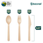 Disposable Wooden Cutlery Set 150 Pieces, Smooth Mongolian Wood Spoons, Forks & Knives, Plastic-Free, BPA-Free for Parties & Catering