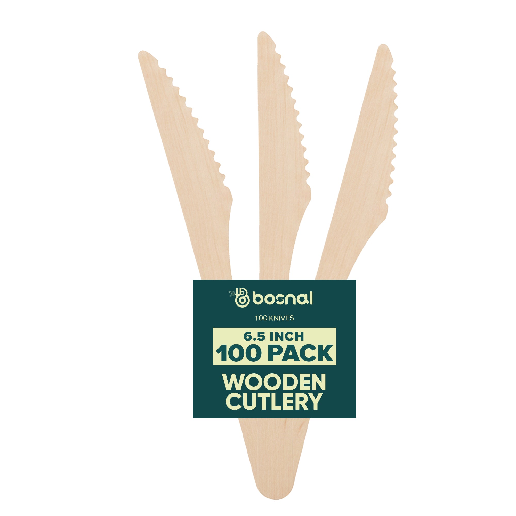 BOSNAL Wooden Disposable Knives - 100 pcs, Made from 100% Natural Wood