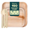 Palm Leaf Biodegradable 10" & 7" Square Plates and Cutlery Combo (25 Each Plates, 50 Forks, 25 Spoons, 25 Knives), Eco-Friendly, Compostable, Bamboo-Wood Style, Durable & Restaurant-Grade