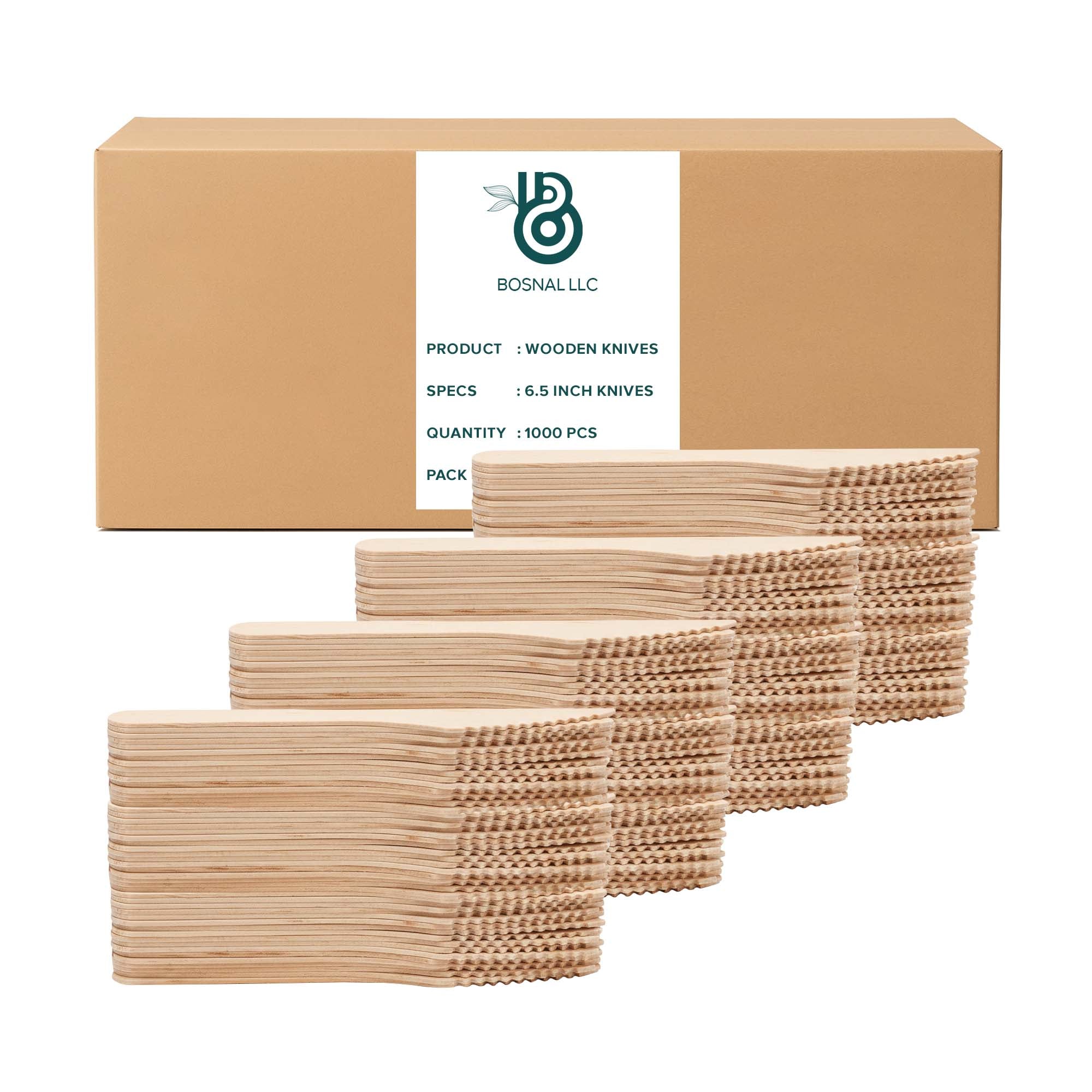 BOSNAL Disposable Wooden Cutlery Knives, 100% Natural Wood – Case of 40 (1000 Pcs) image 1