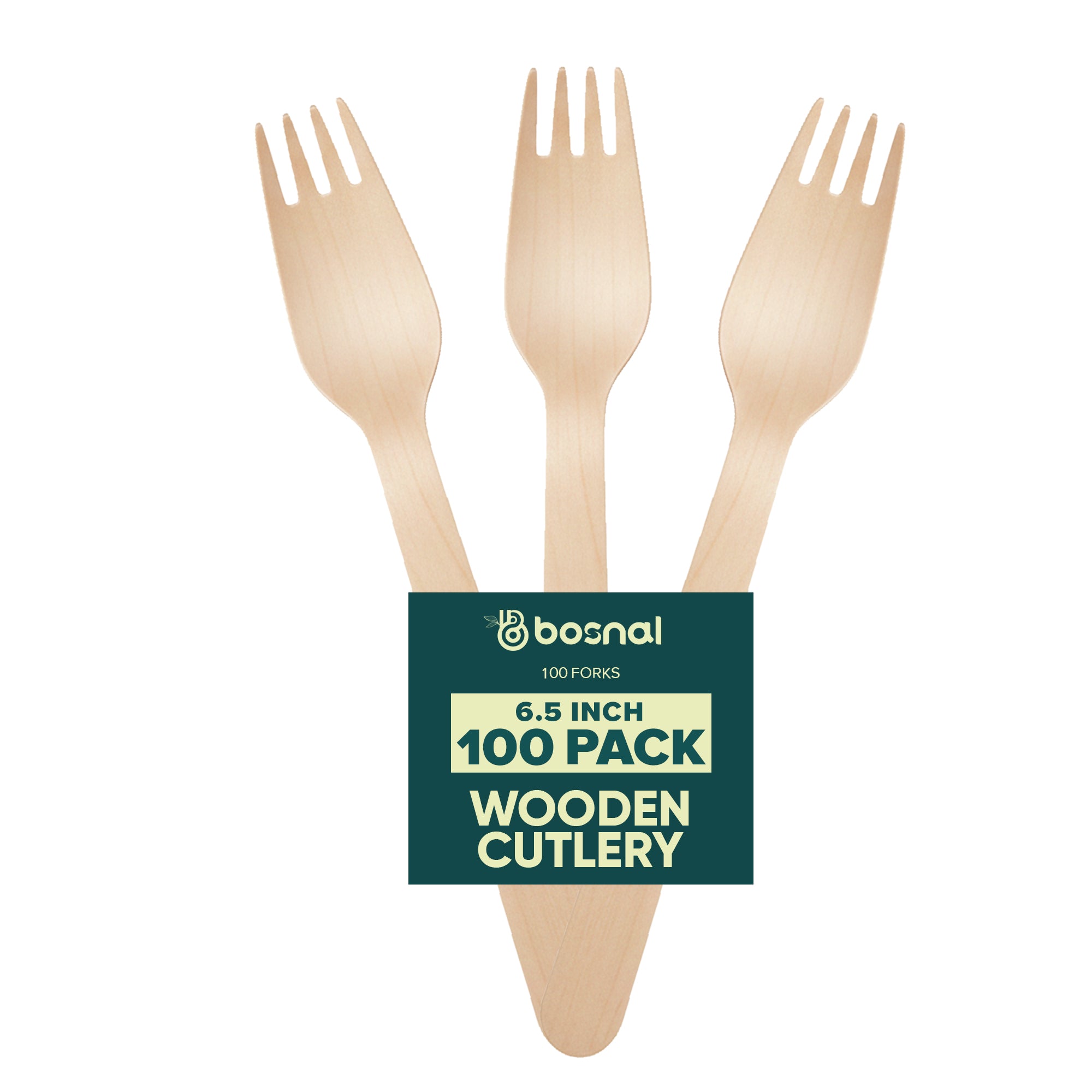 BOSNAL Wooden Disposable Forks - 100 pcs, Made from 100% Natural Wood image 1