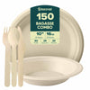 BOSNAL 10 Inch Round Plates with 16 oz Bowls & Cutlery – 25 Plates, 25 Bowls, 25 Spoons, 25 Knives & 50 Forks, 100% Plant-Based Sugarcane Bagasse, Eco-Friendly, Compostable, Microwave Safe & Durable