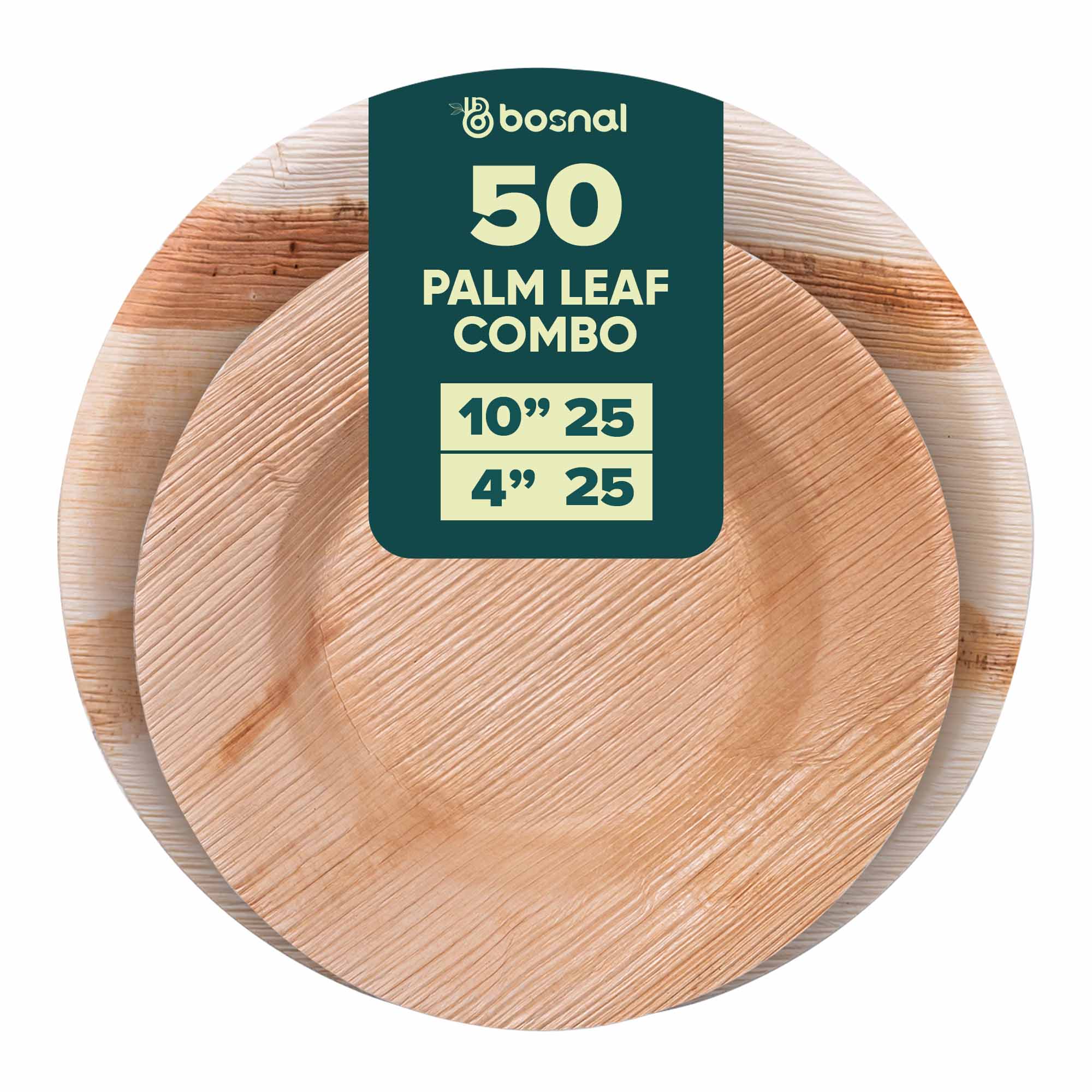 Palm Leaf Biodegradable 10" Round Plates and 9.5" Soup Bowl Combo (25 Plates, 25 Bowls), Eco-Friendly, Compostable, Bamboo-Wood Style, Durable & Restaurant-Grade Alternative to Paper Plates