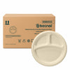 Bosnal 10 inch Round 3-Compartment Bagasse Plates, Case of 20 (500 Pcs) – Eco-Friendly Wholesale Pack