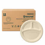 10 Inch Round 3-Compartment Compostable Plates, 500 Pcs, 100% Sugarcane Bagasse, Microwave Safe, BPA-Free, Leak-Resistant