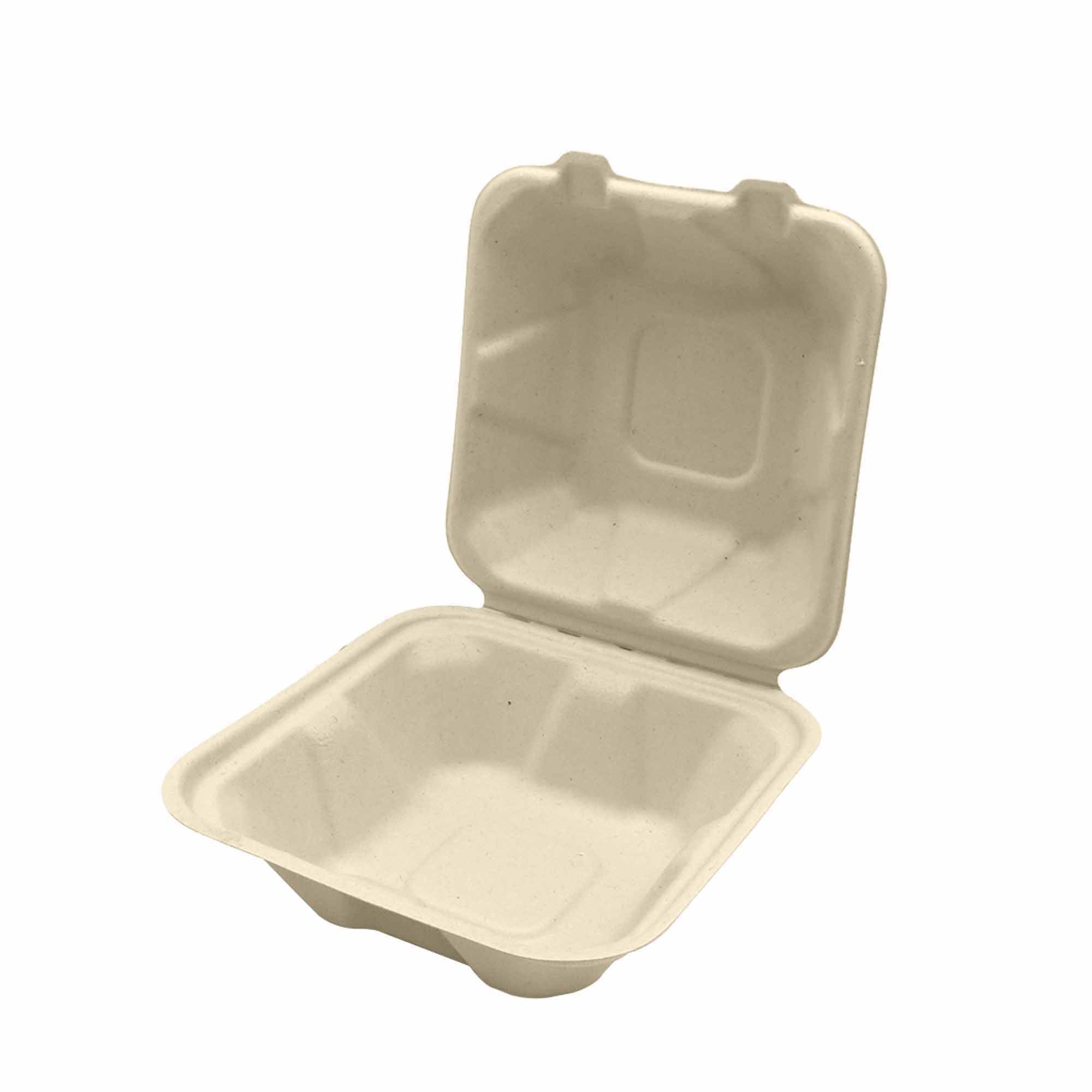 BOSNAL 6 Inch Compostable Square Clamshell Containers, 100% Plant-Based Sugarcane Bagasse, Eco-Friendly Takeout Boxes for Hot & Cold Food, Microwave Safe, Compostable, Durable & Sustainable