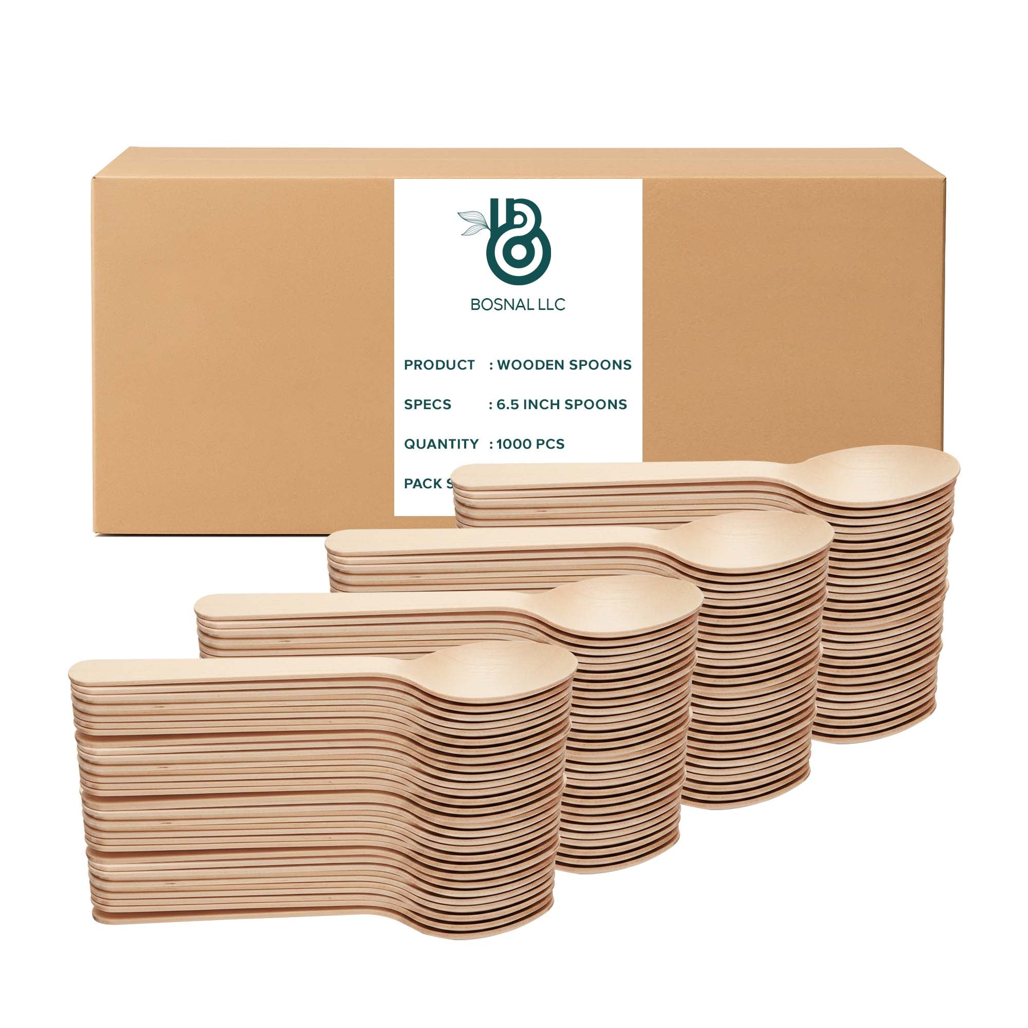 BOSNAL Disposable Wooden Cutlery Spoons, 100% Natural Wood – Case of 40 (1000 Pcs) image 1