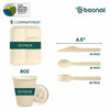 BOSNAL 5 Compartment Trays & 8 oz Cups with Cutlery – 100% Plant-Based Sugarcane Bagasse, Eco-Friendly Disposable Dinnerware for Hot & Cold Meals, Microwave Safe, Compostable, Durable & Sustainable