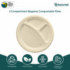 BOSNAL 10 Inch Round 3-Compartment Compostable Plates, 100% Plant-Based Sugarcane Bagasse, Eco-Friendly Disposable Plates, Microwave Safe, BPA-Free, Durable & Leak-Resistant