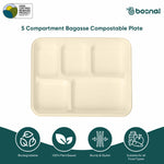 5 Compartment Compostable Trays, 400 Pcs, 100% Sugarcane Bagasse, Eco-Friendly Meal Trays, Microwave Safe, BPA-Free, Sturdy