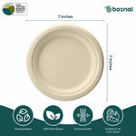7 Inch Round Compostable Plates – 500 Pcs, 100% Sugarcane Bagasse, Eco-Friendly Disposable Plates for Hot & Cold Meals, Microwave Safe, BPA-Free, Sturdy