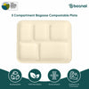 BOSNAL 5-Compartment Compostable Food Trays, 100% Plant-Based Sugarcane Bagasse, Eco-Friendly Disposable Lunch Trays for Hot & Cold Meals, Microwave Safe, Compostable, Durable & Sustainable