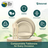 BOSNAL 10 inch & 7 inch Round Plates with 16 oz Bowls & Cutlery – 100% Plant-Based Sugarcane Bagasse, Eco-Friendly Disposable Dinnerware for Hot & Cold Meals, Microwave Safe, Durable & Compostable
