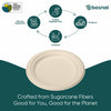 BOSNAL 7 Inch Round Compostable Plates, 100% Plant-Based Sugarcane Bagasse, Eco-Friendly Disposable Plates for Hot & Cold Meals, Microwave Safe, BPA-Free, Durable & Leak-Resistant