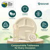 BOSNAL 3 Compartment Round Plate & 8 oz Cups & Cutlery – 100% Plant-Based Sugarcane Bagasse, Eco-Friendly Disposable Dinnerware for Hot & Cold Meals, Microwave Safe, Compostable, Durable & Sustainable