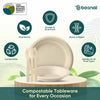 BOSNAL 10 Inch Round Plates with 16 oz Bowls & Cutlery – 25 Plates, 25 Bowls, 25 Spoons, 25 Knives & 50 Forks, 100% Plant-Based Sugarcane Bagasse, Eco-Friendly, Compostable, Microwave Safe & Durable