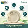 BOSNAL 10 inch & 7 inch Round Plates with Cutlery – 100% Plant-Based Sugarcane Bagasse, Eco-Friendly Disposable Dinnerware for Hot & Cold Meals, Microwave Safe, Durable & Compostable