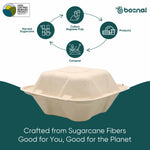 6 Inch Square Compostable Clamshell Containers, 100% Sugarcane Bagasse Takeout Boxes, Microwave Safe, Eco-Friendly, Leak-Resistant
