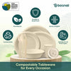 BOSNAL 10 inch & 7 inch Round Plates, 10 inch Oval Plates, 32 oz Bowls & 8 oz Cups with Cutlery – 100% Plant-Based Sugarcane Bagasse, Eco-Friendly, Compostable, Microwave Safe, Durable Dinnerware Set