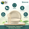 BOSNAL 10 Inch Round Plates with 32 oz Bowls & Cutlery – 25 Plates, 25 Bowls, 25 Spoons, 25 Knives & 50 Forks, 100% Plant-Based Sugarcane Bagasse, Eco-Friendly, Compostable, Microwave Safe & Durable