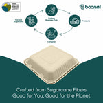 9 Inch 3-Compartment Clamshell Boxes 200 Pcs, 100% Sugarcane Bagasse, Eco-Friendly Takeout Containers, Microwave Safe, BPA-Free