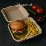 6 Inch Square Compostable Clamshell Containers, 100% Sugarcane Bagasse Takeout Boxes, Microwave Safe, Eco-Friendly, Leak-Resistant