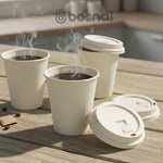 8 oz Cup Compostable Lids 500 Pcs, 100% Sugarcane Bagasse, Eco-Friendly, Plastic-Free, Secure Fit for Hot & Cold Drinks
