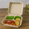 BOSNAL 9 Inch 3-Compartment Compostable Clamshell, 100% Plant-Based Sugarcane Bagasse, Eco-Friendly Disposable Food Container, Microwave Safe, BPA-Free, Durable & Leak-Resistant