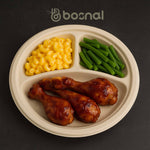 10 Inch Round 3-Compartment Compostable Plates, 100% Sugarcane Bagasse, Eco-Friendly, Microwave Safe, BPA-Free, Leak-Resistant