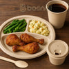 BOSNAL 3 Compartment Round Plate & 8 oz Cups & Cutlery – 100% Plant-Based Sugarcane Bagasse, Eco-Friendly Disposable Dinnerware for Hot & Cold Meals, Microwave Safe, Compostable, Durable & Sustainable