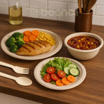 10 Inch & 7 Inch Round Plates with 32 oz Bowls, 100% Plant-Based Sugarcane Bagasse, Compostable, Microwave Safe Dinnerware