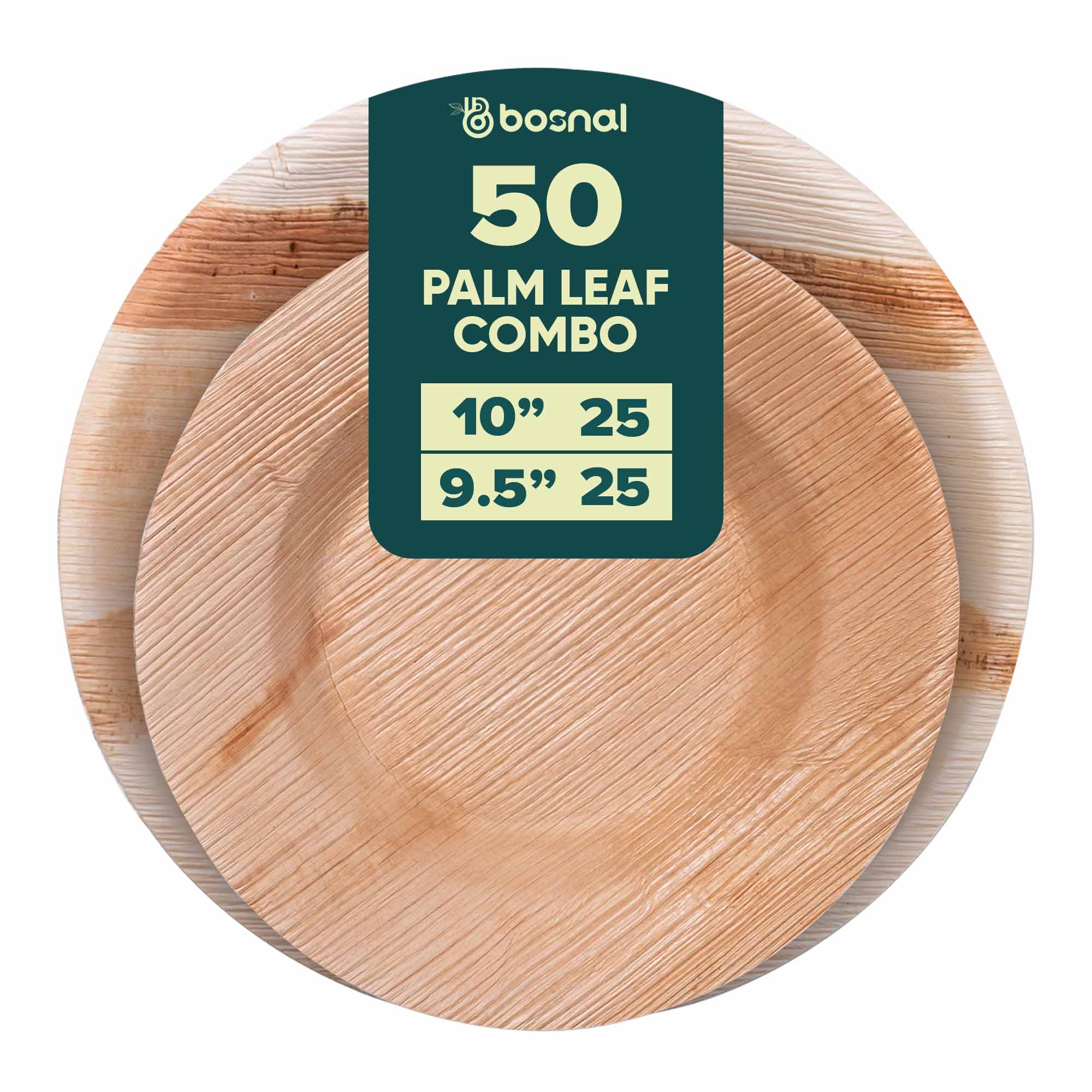 Palm Leaf Biodegradable 10" Round Plates and 9.5" Soup Bowl Combo (25 Plates, 25 Bowls), Eco-Friendly, Compostable, Bamboo-Wood Style, Durable & Restaurant-Grade Alternative to Paper Plates