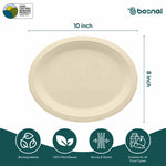 10 Inch Oval Bagasse Compostable Plates, Eco-Friendly Biodegradable Sugarcane Tableware, Durable for Parties & Everyday Use
