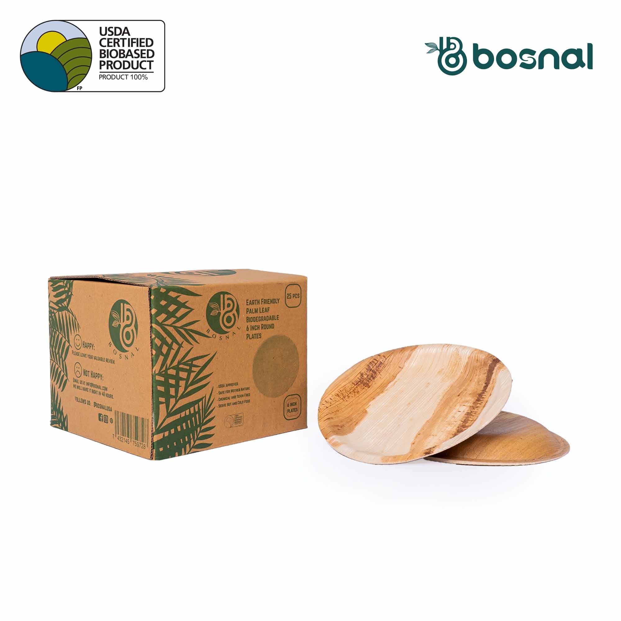 Bosnal - Palm Leaf Biodegradable Plates, 6 inch, Round