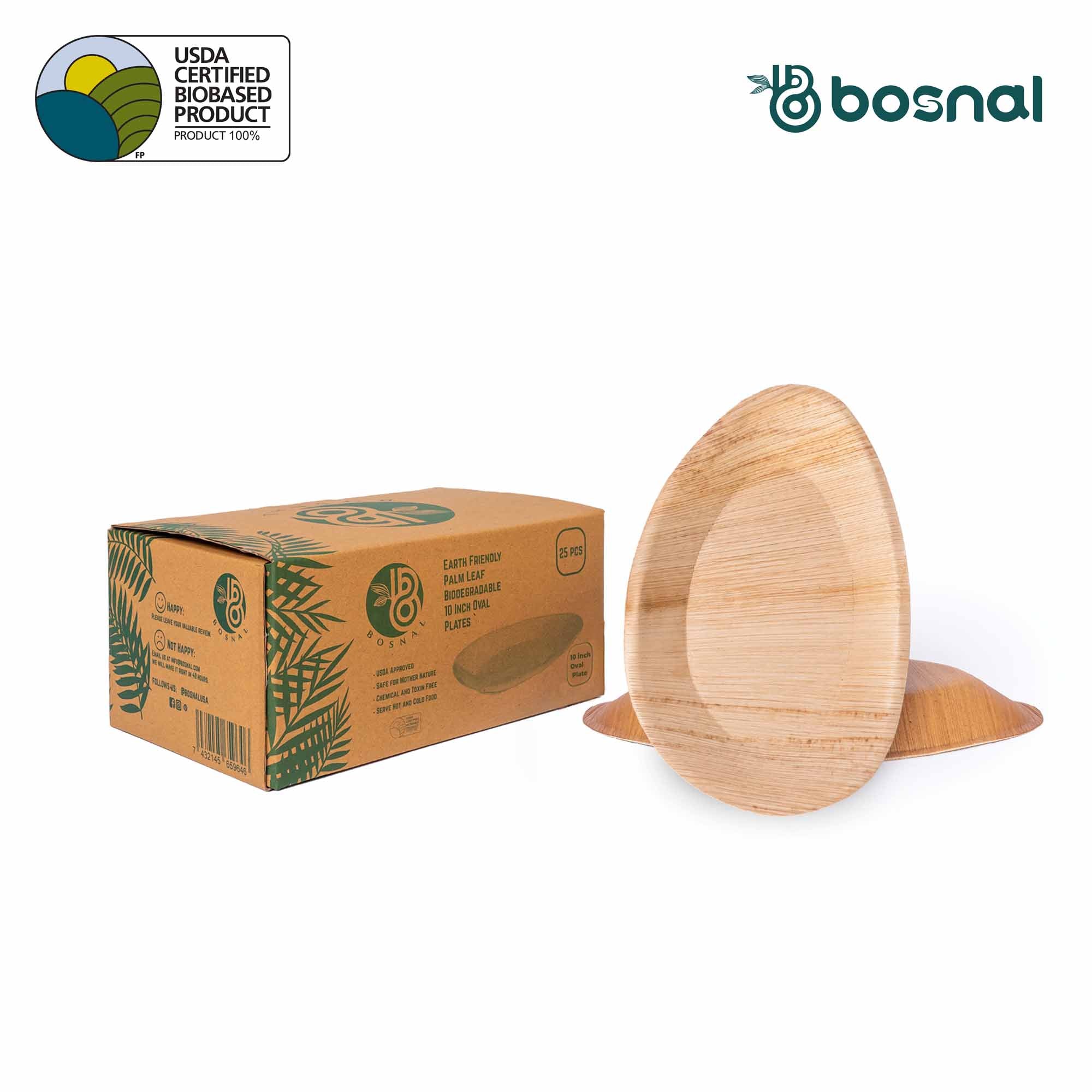 Bosnal - Palm Leaf Biodegradable Plates, 10 inch, Oval