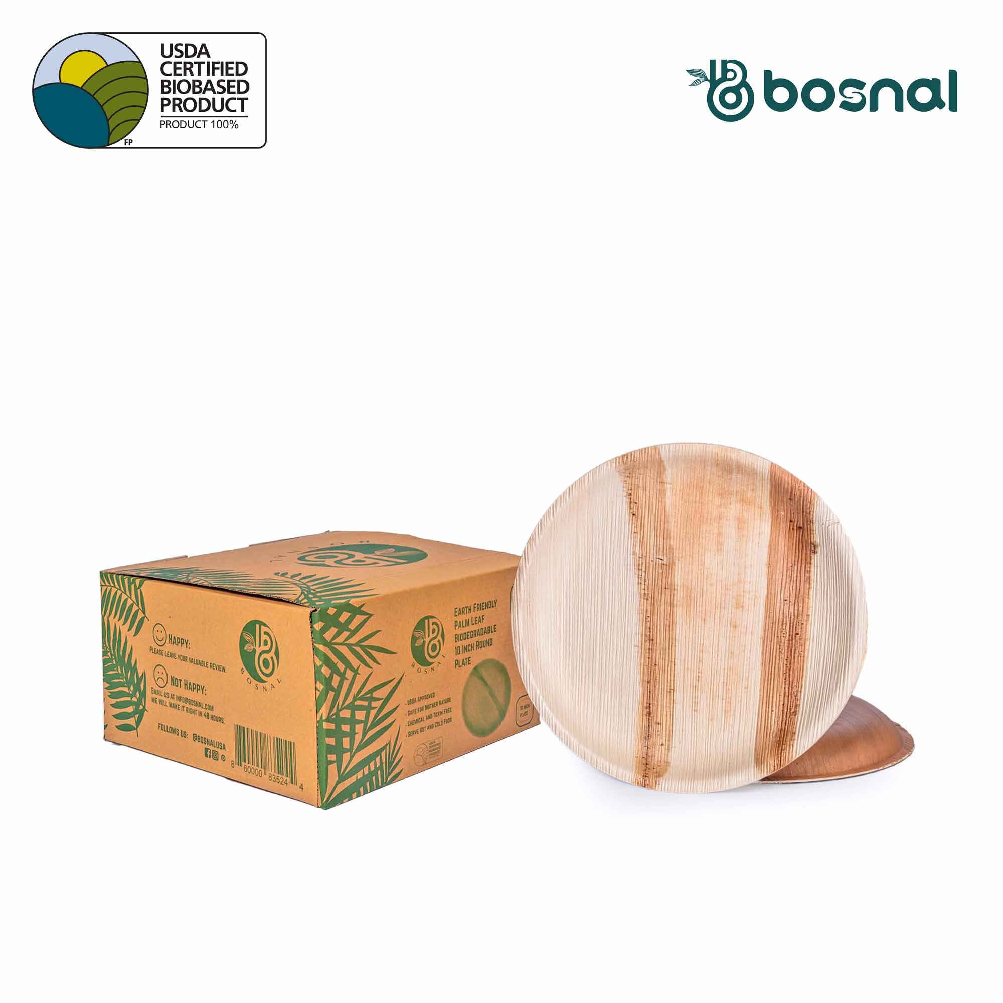 Bosnal - Palm Leaf Biodegradable Plates, 10 inch, Round, 25 Pcs