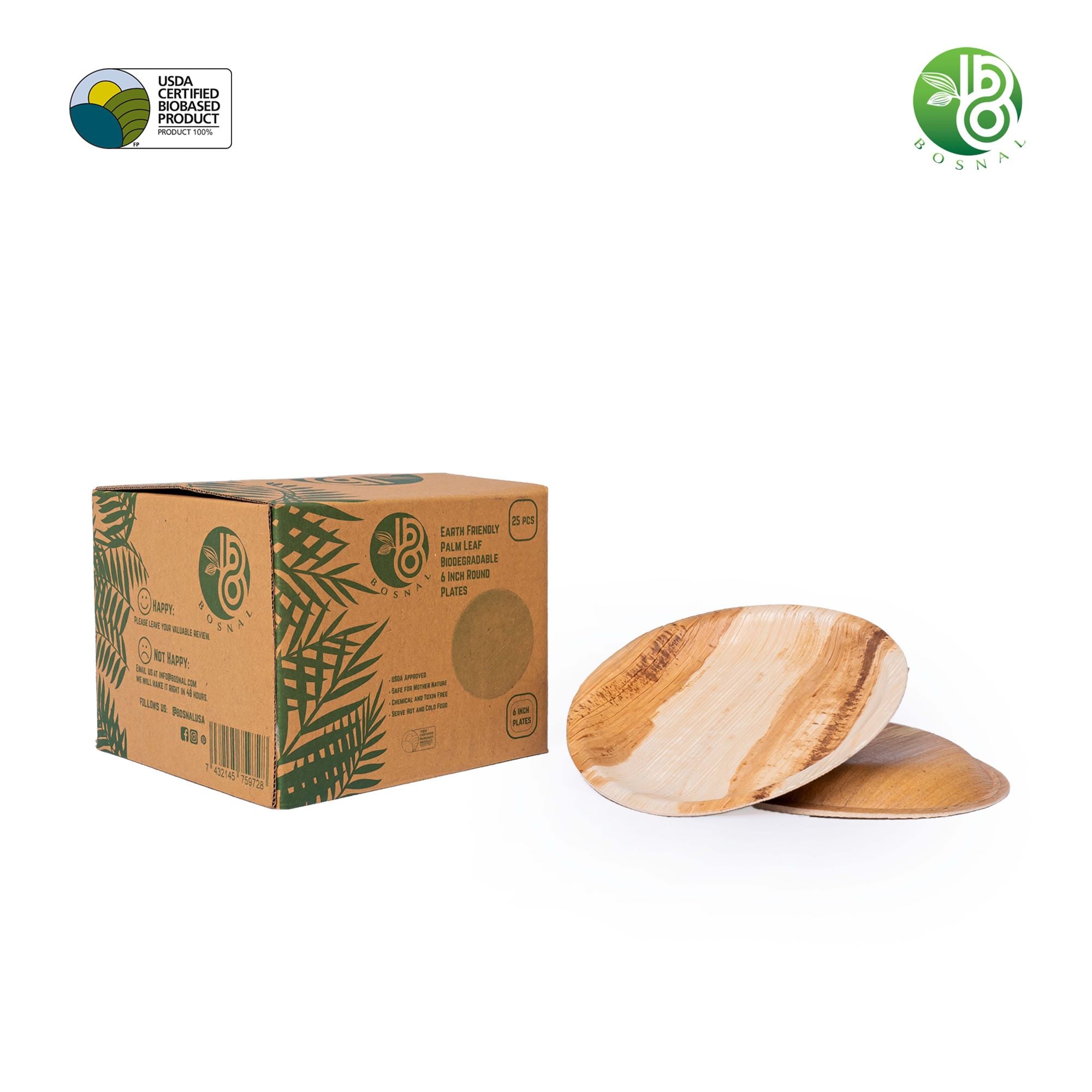 Bosnal - Palm Leaf Biodegradable Plates, 6 inch, Round, 25 pcs.