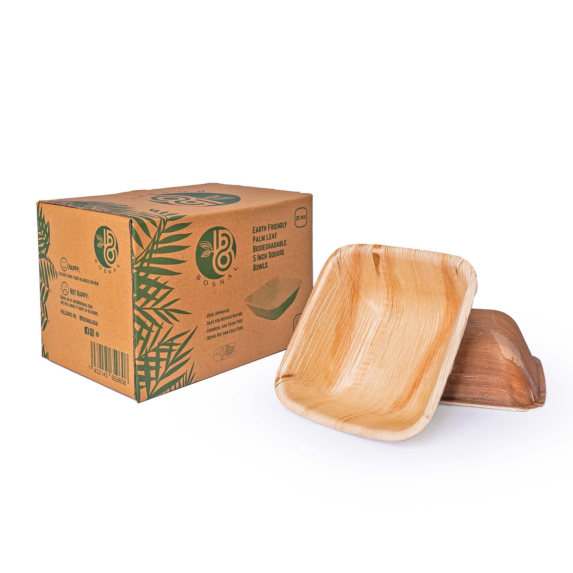 Bosnal - Palm Leaf Biodegradable Bowls, 5 inch, Square, 25 pcs.